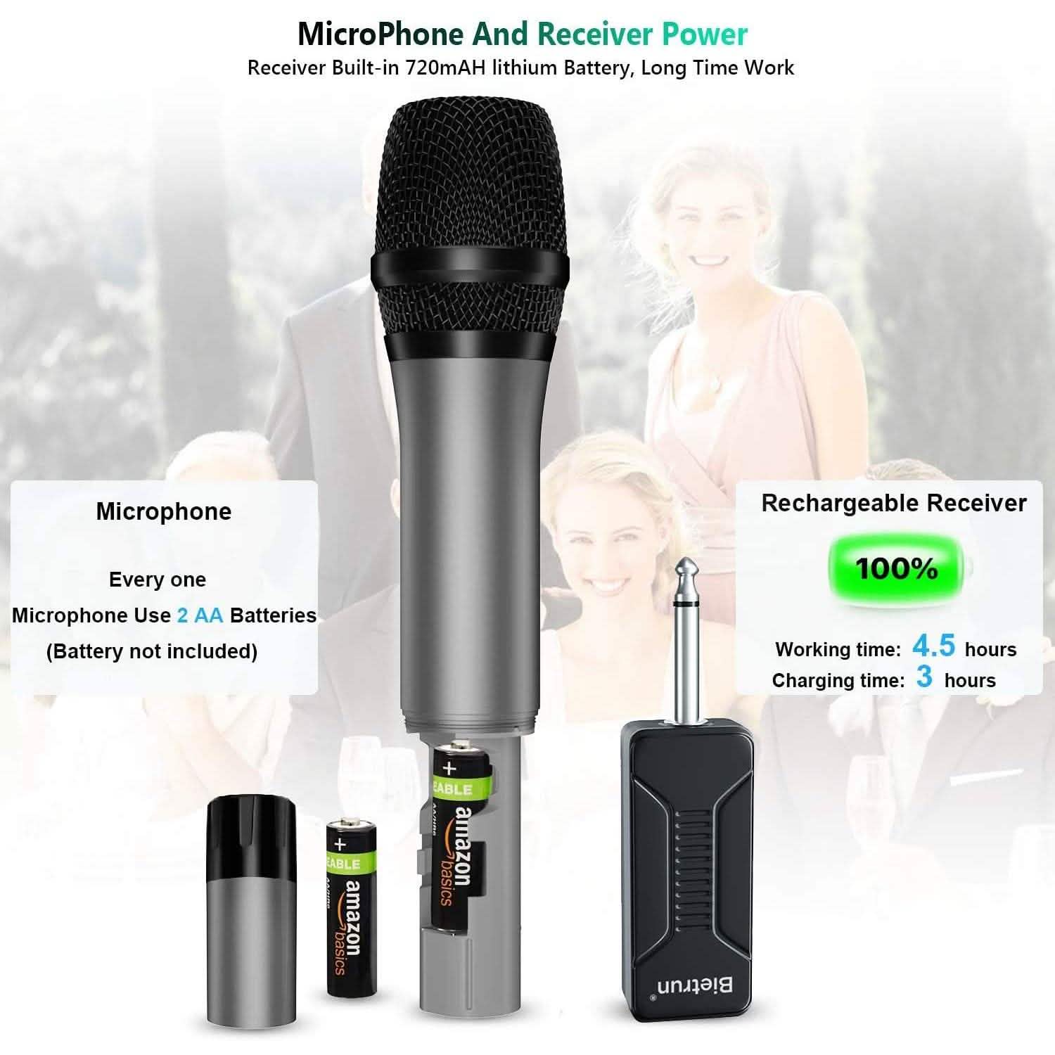 Bietrun Wireless UHF Metal Dual Handheld Dynamic Mic Karaoke System DailySale