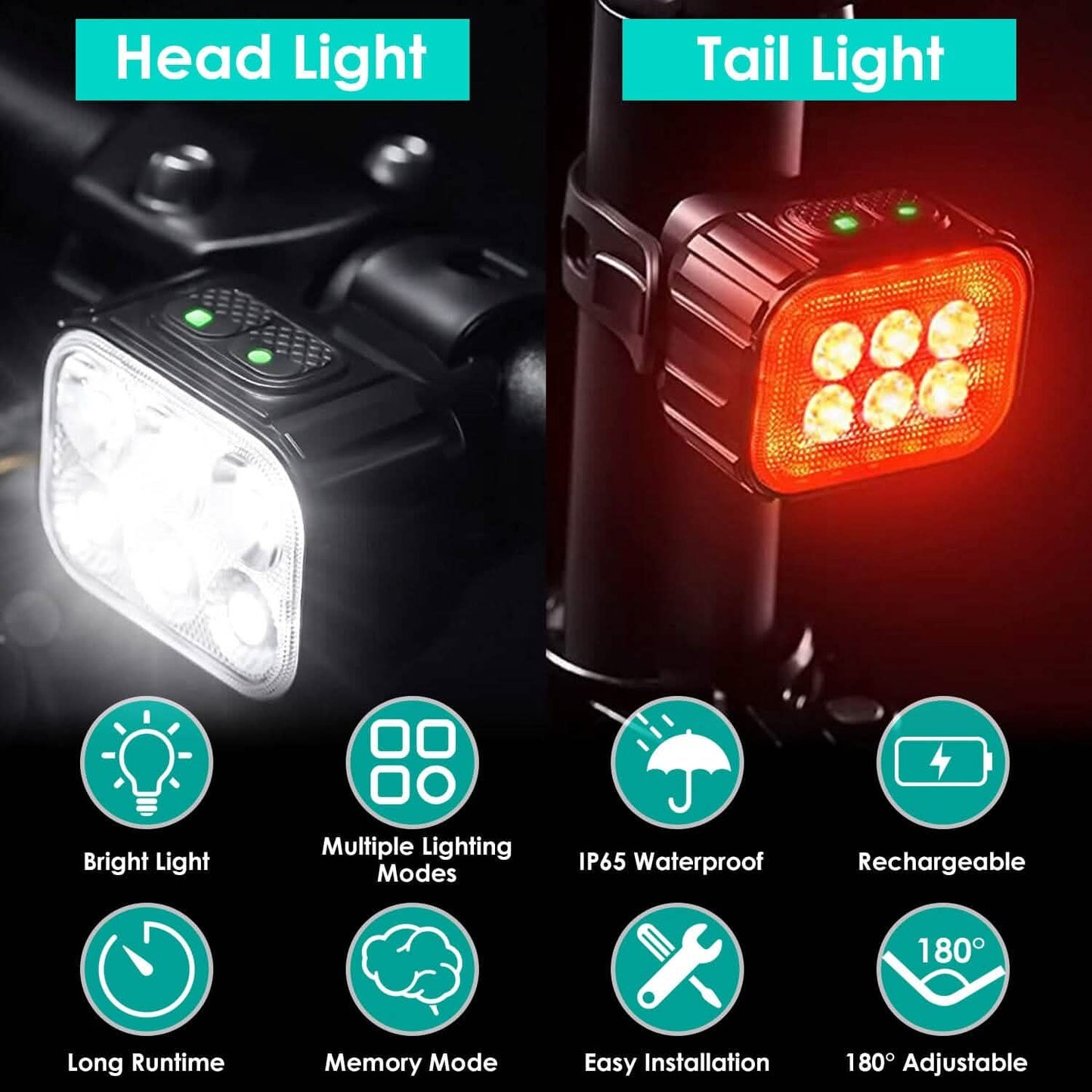 Bike Headlight TailLight IP65 Waterproof Anti-Drop Rechargeable Bicycle Light Set DailySale