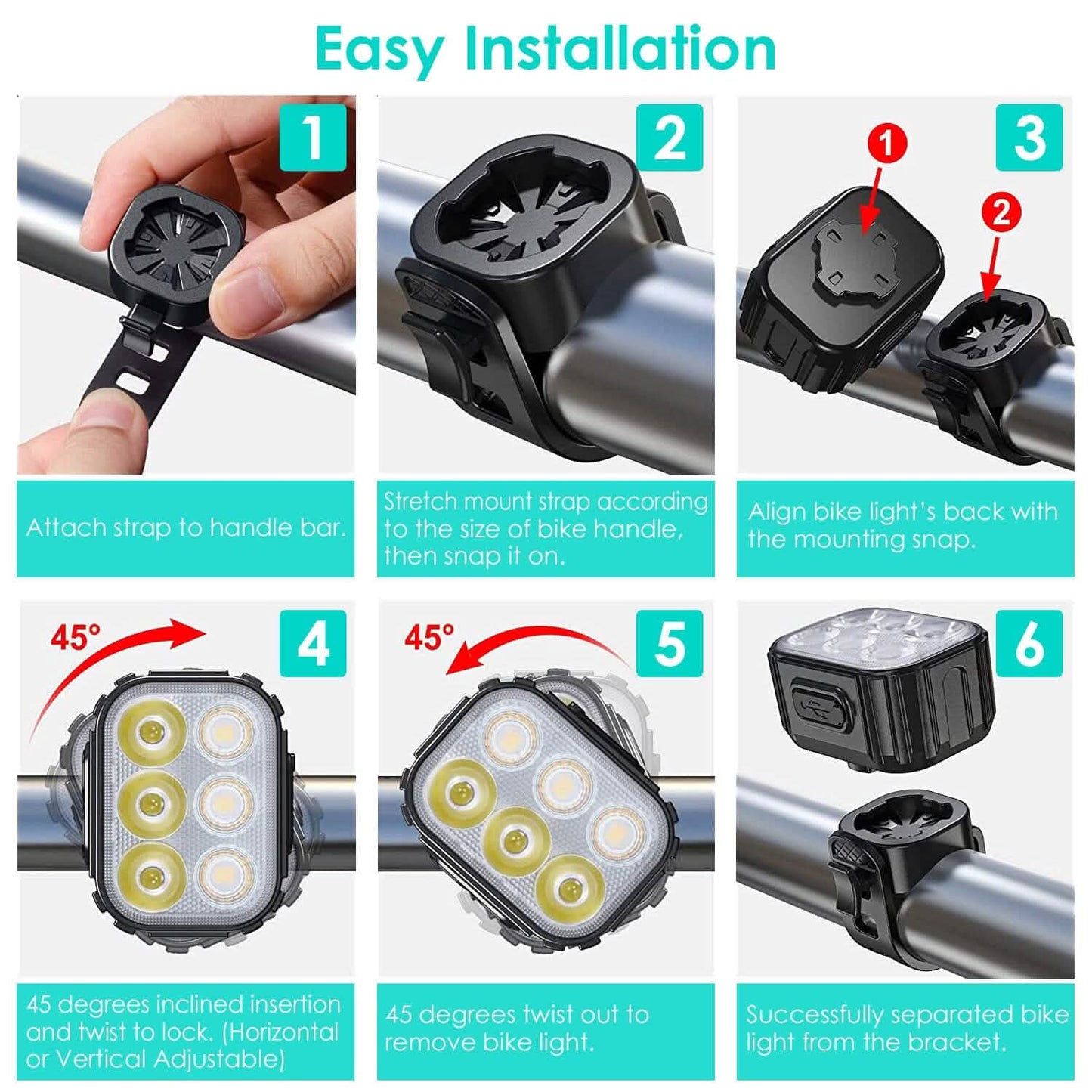 Bike Headlight TailLight IP65 Waterproof Anti-Drop Rechargeable Bicycle Light Set DailySale