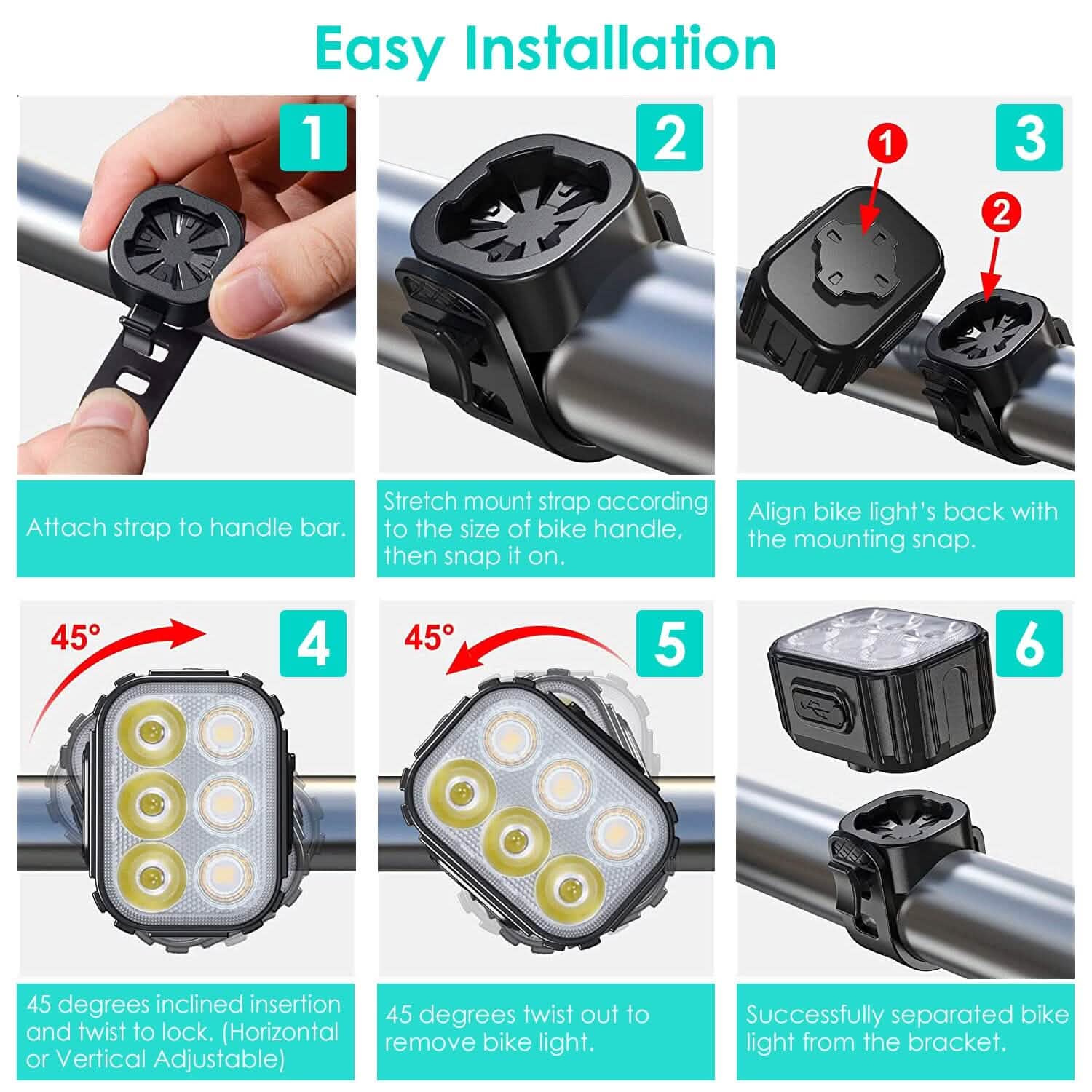 Bike Headlight TailLight IP65 Waterproof Anti-Drop Rechargeable Bicycle Light Set DailySale