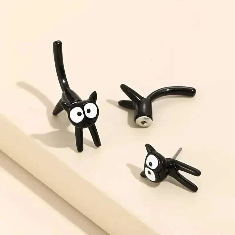 Black Cat Front And Back Stud Earrings For Women DailySale