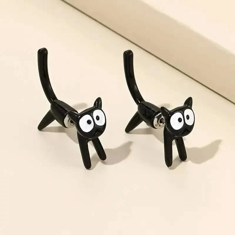 Black Cat Front And Back Stud Earrings For Women DailySale