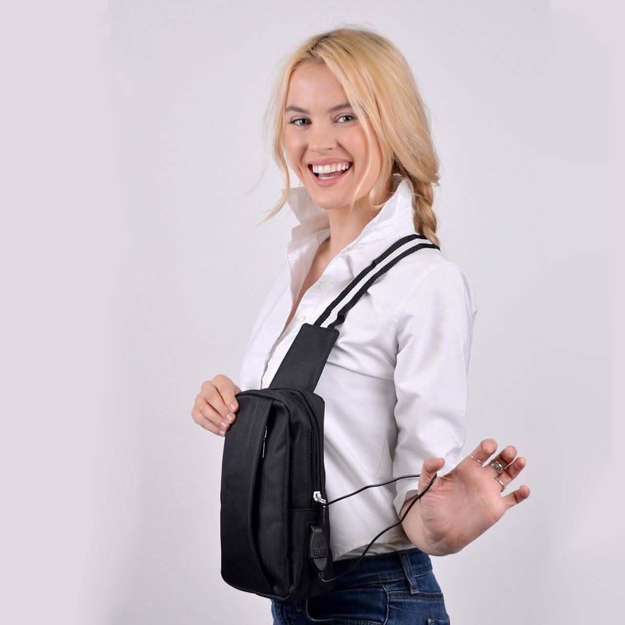 Black Crossbody Shoulder Sling Bag with USB Charging Port DailySale