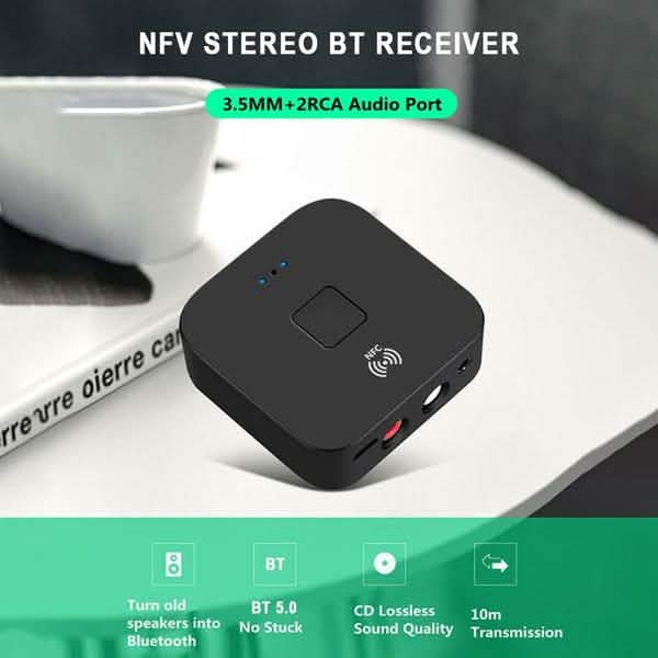 Black Wireless Bluetooth Receiver 5.0 aptX LL RCA NFC 3.5mm Jack Aux Audio Adapter DailySale