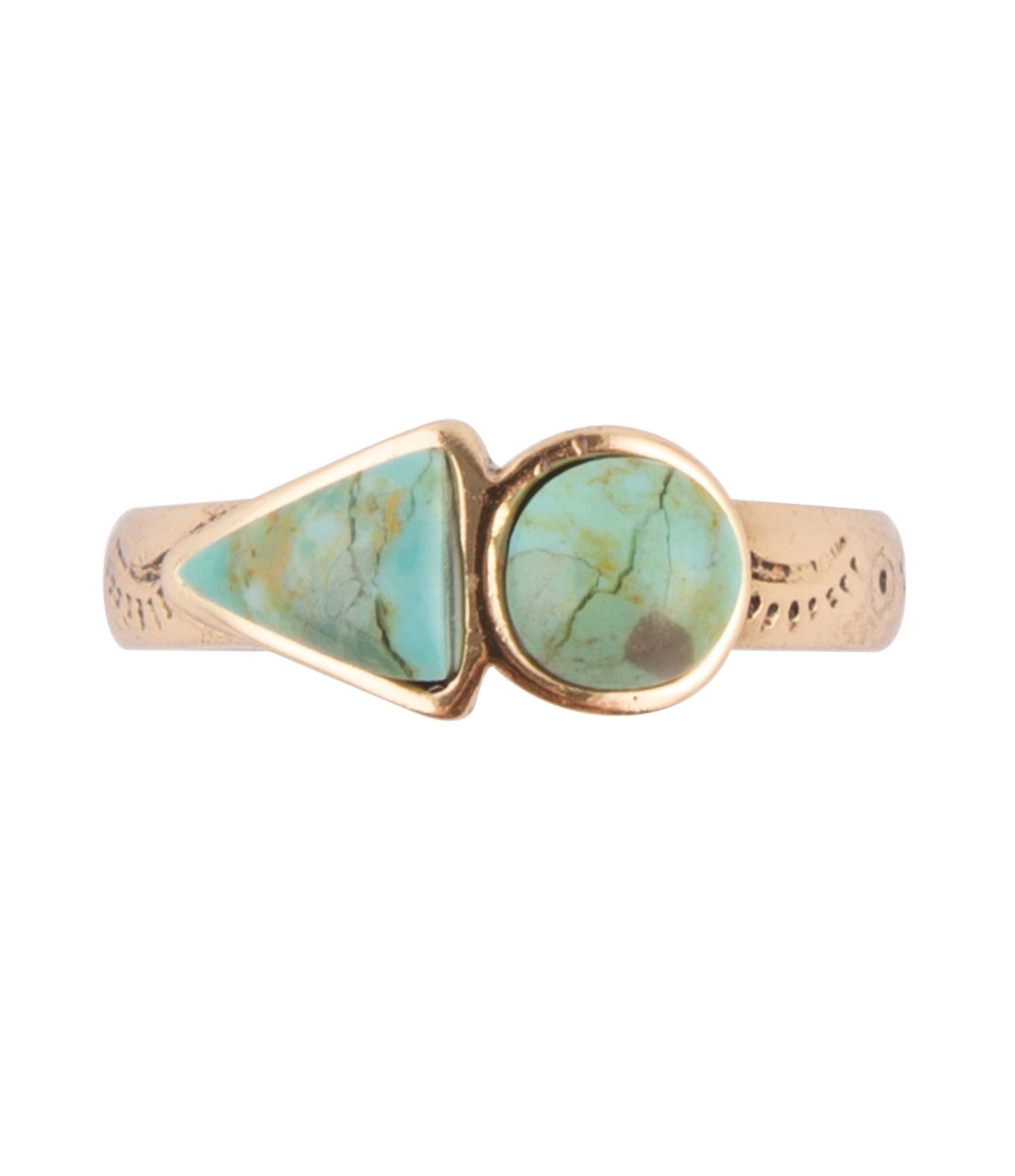 Blue Turquoise Shape Golden Bronze Ring Barse Jewelry