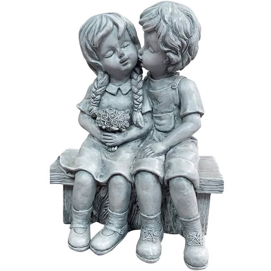 Boy Kissing Girl Statue Sitting on Bench Figurine DailySale