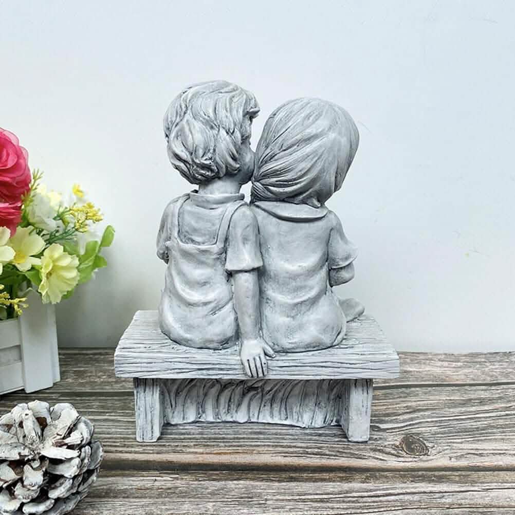 Boy Kissing Girl Statue Sitting on Bench Figurine DailySale