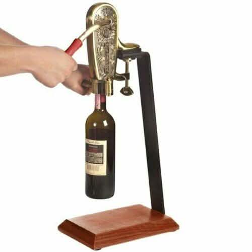Brass Plated Wine Champagne Bottle Opener Counter Mount Table Stand Brown Wood DailySale