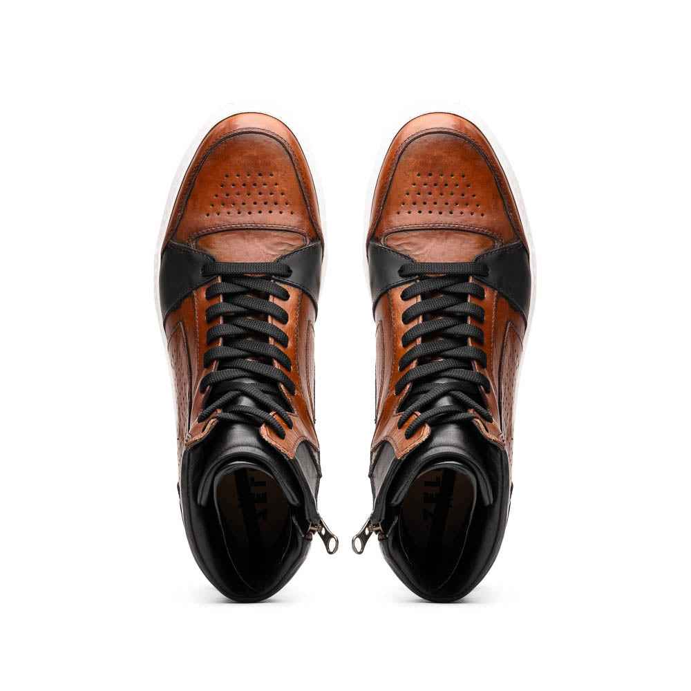 65-356-BRN BRAVO Italian Burnished Calfskin High Top Dress Sneaker Black / Brown