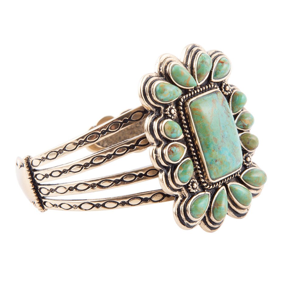 Blue Turquoise Golden Statement Cuff Bracelet Barse Jewelry
