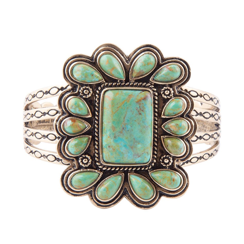 Blue Turquoise Golden Statement Cuff Bracelet Barse Jewelry