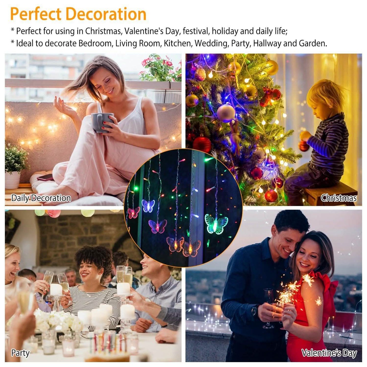 Butterfly Curtain String Lights USB Powered with 8 Modes 96 LED Remote Control DailySale