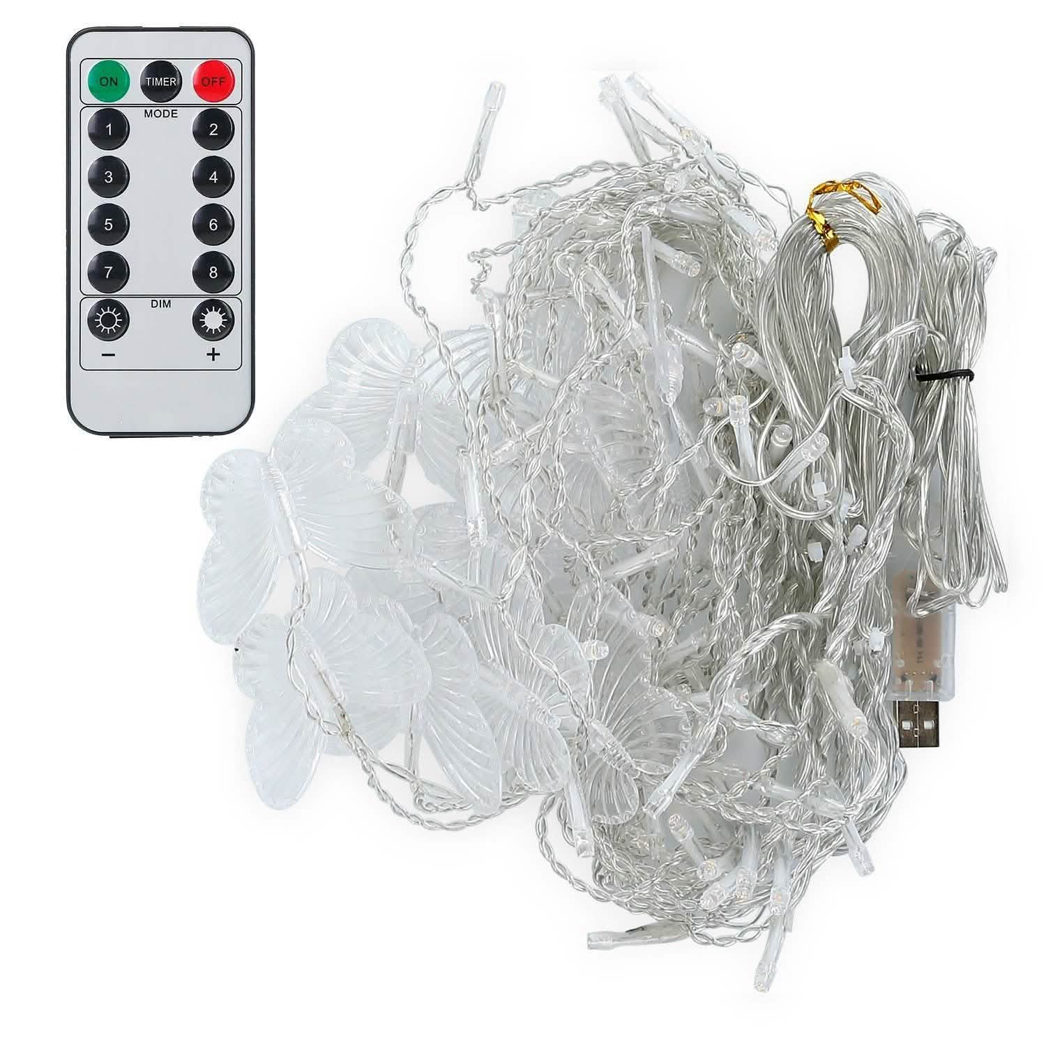 Butterfly Curtain String Lights USB Powered with 8 Modes 96 LED Remote Control DailySale