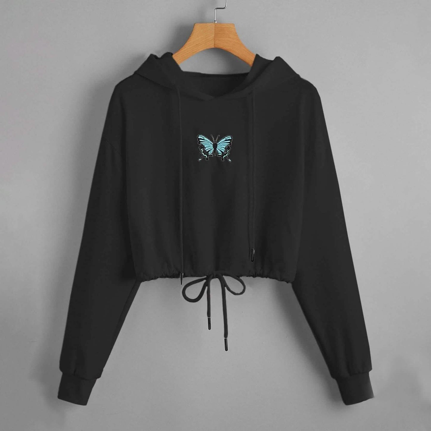 Butterfly Print Drawstring Hem Hoodie DailySale