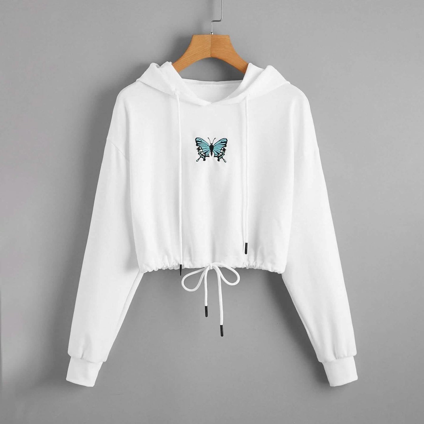Butterfly Print Drawstring Hem Hoodie DailySale