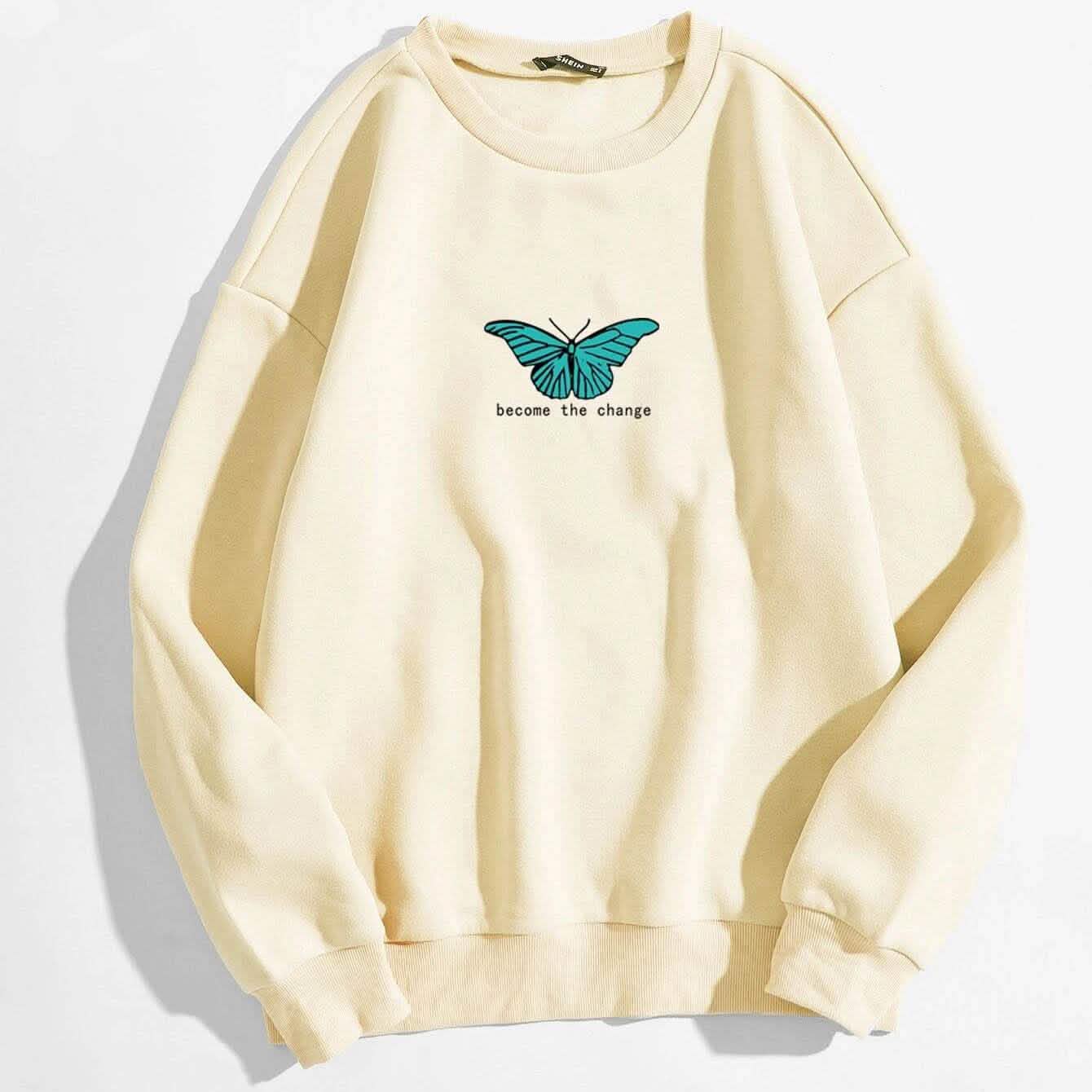 Butterfly & Slogan Graphic Thermal Sweatshirt DailySale