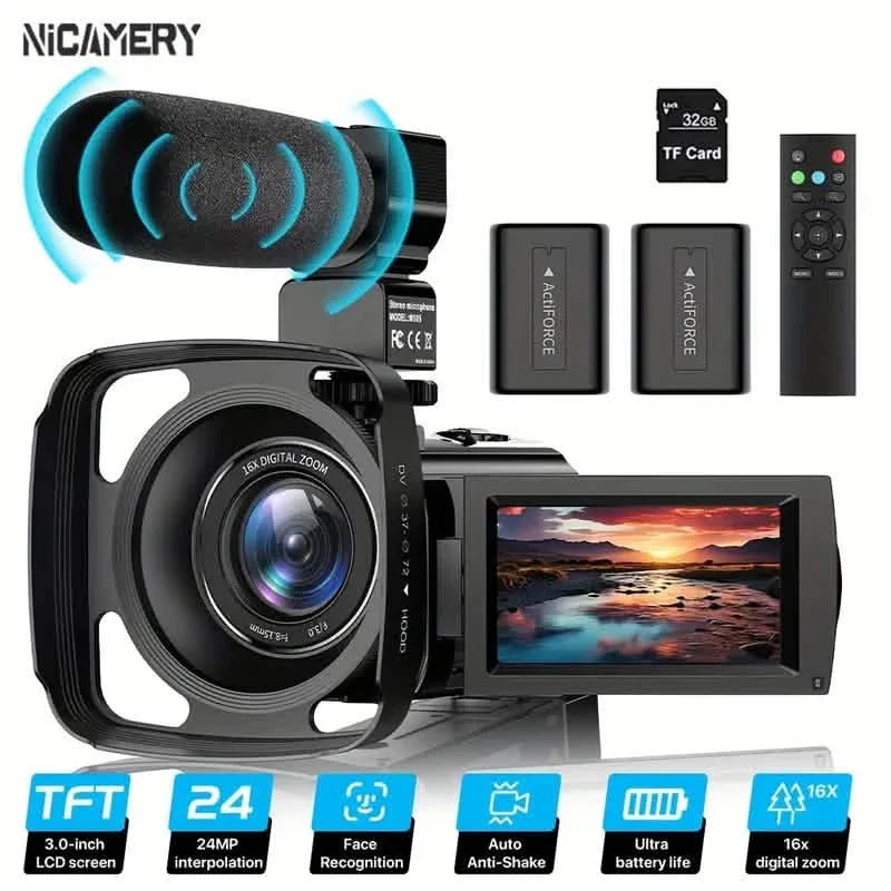 16x Zoom 1080P HD Digital Camera Bundle with 2 Batteries, 32G TF Card, Mic, Hood & Bag DailySale