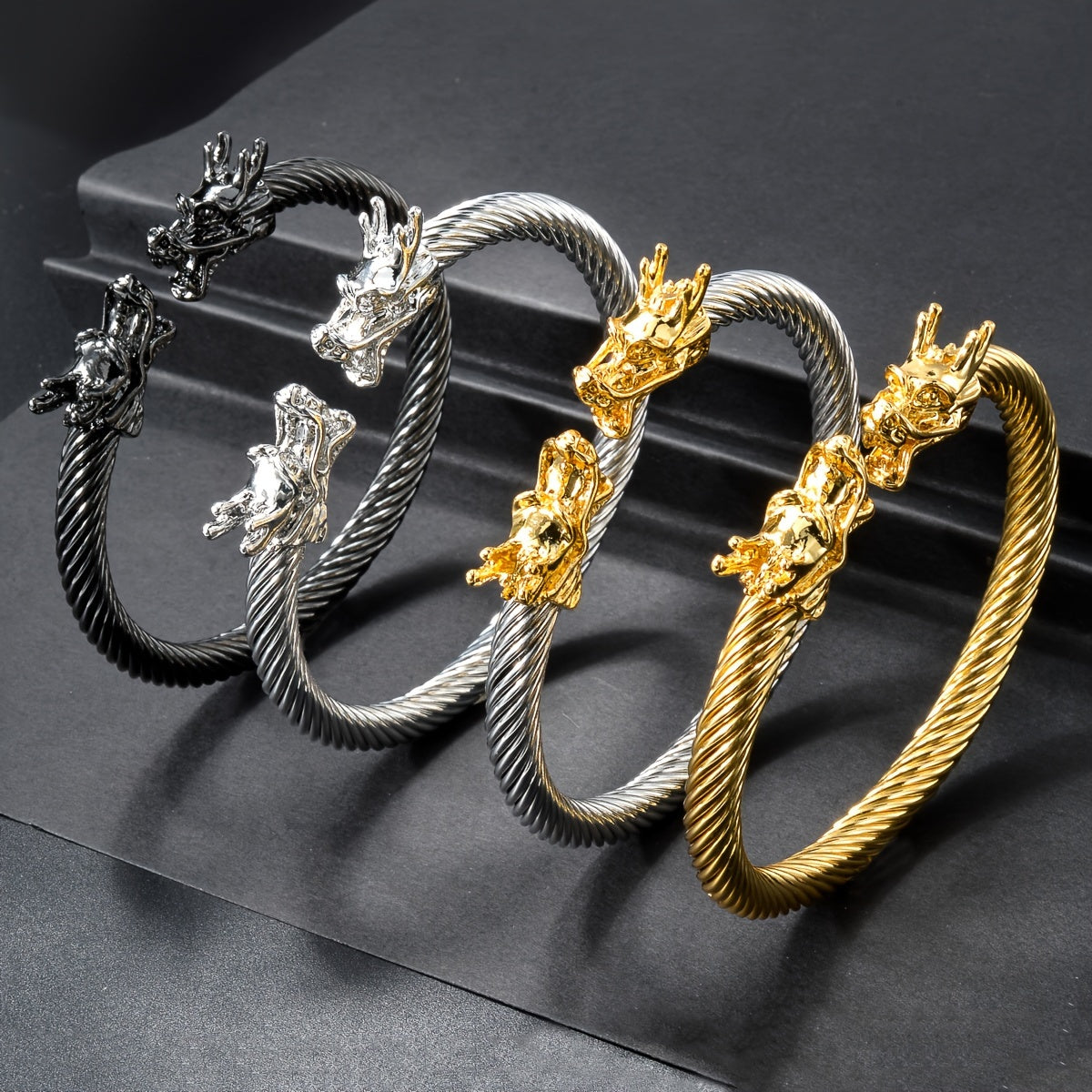 Double Dragon Copper Bracelet – Rock & Hip-Hop Style, Unisex DailySale