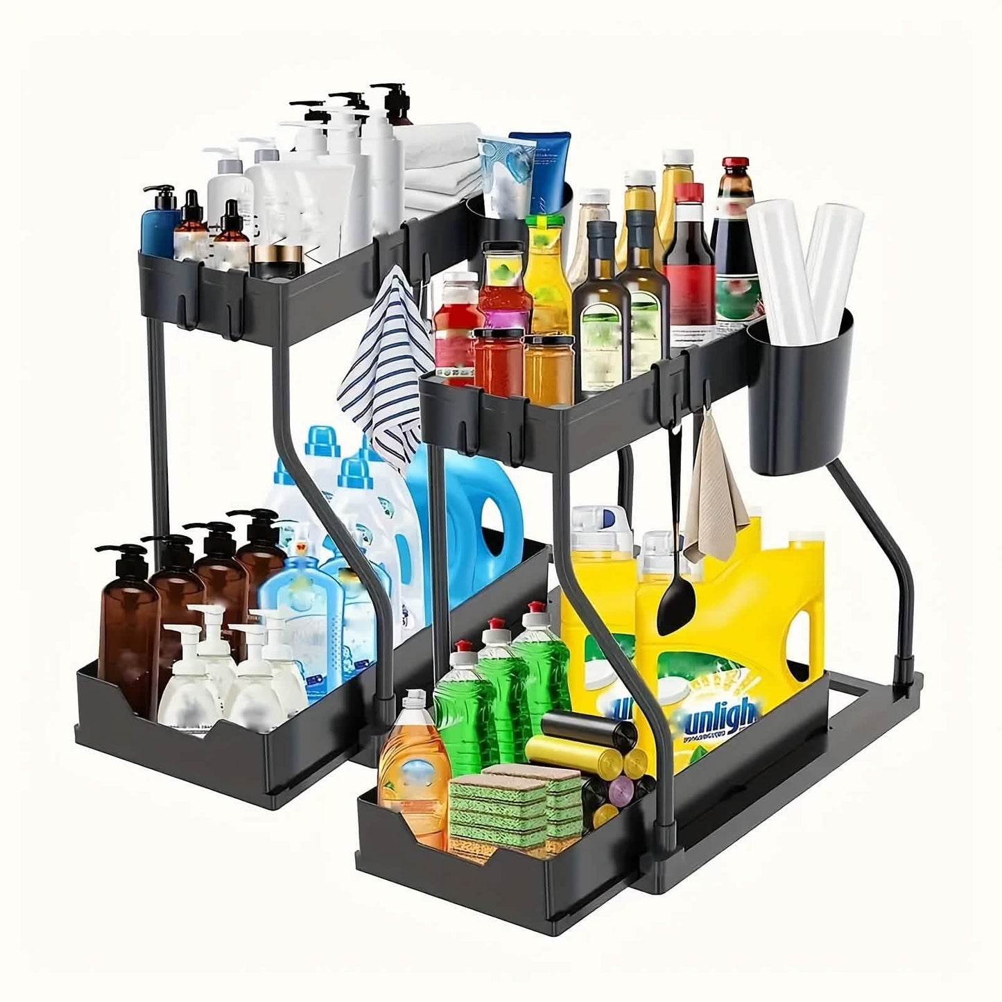 2-Piece Under Sink Organizer with Sliding Shelves – Multi-Purpose Storage Rack DailySale