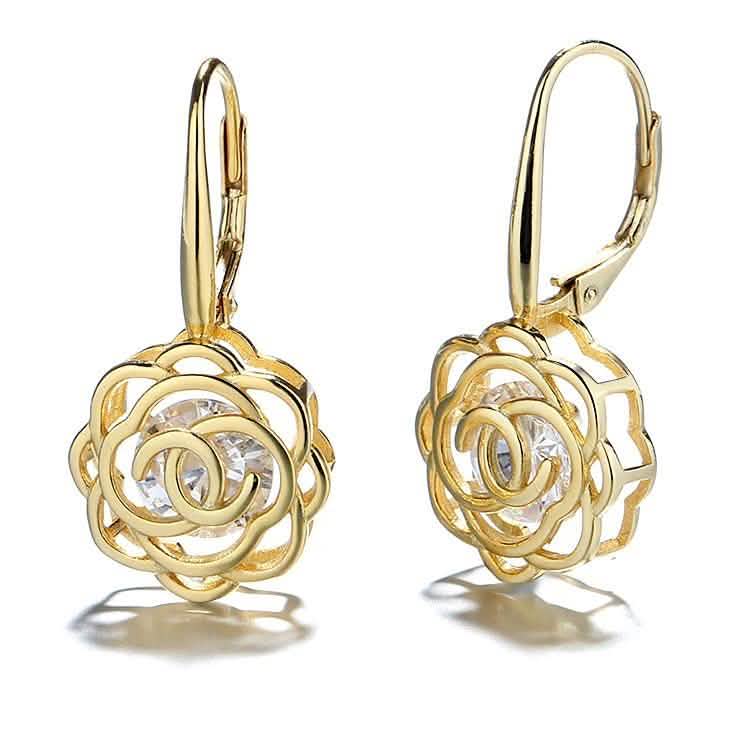 Caged Swarovski Crystal Rose Lever Back Earrings DailySale