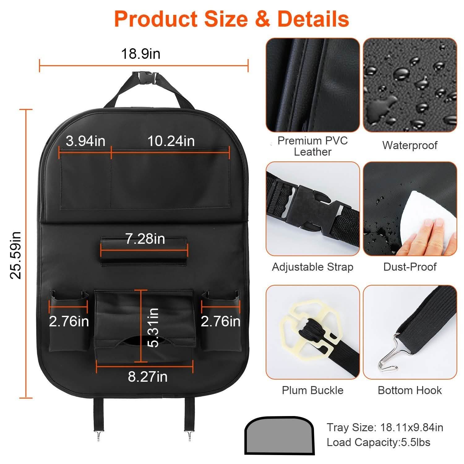 Car Back Seat Organizer with Foldable Table Tray 8 Pockets DailySale
