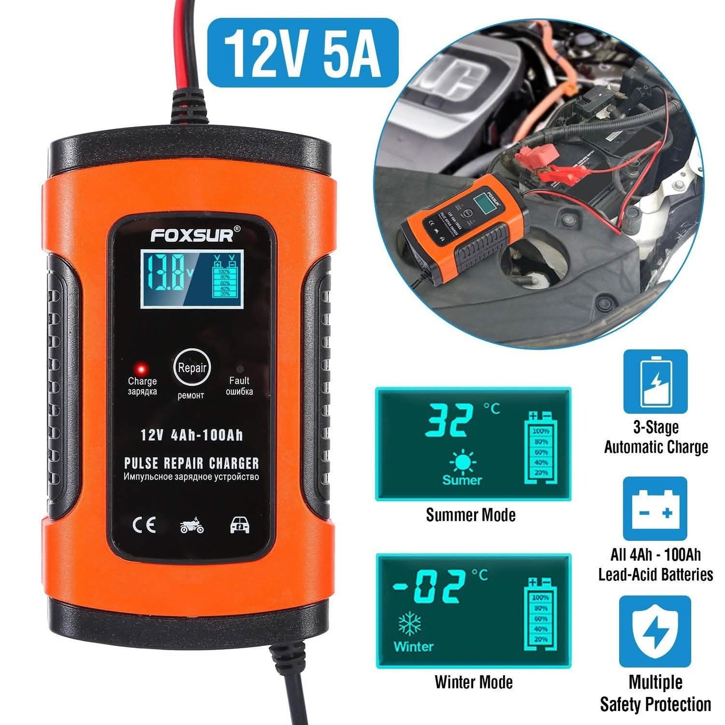 Car Battery Charger 12V 5A Recover Pulse Repair DailySale