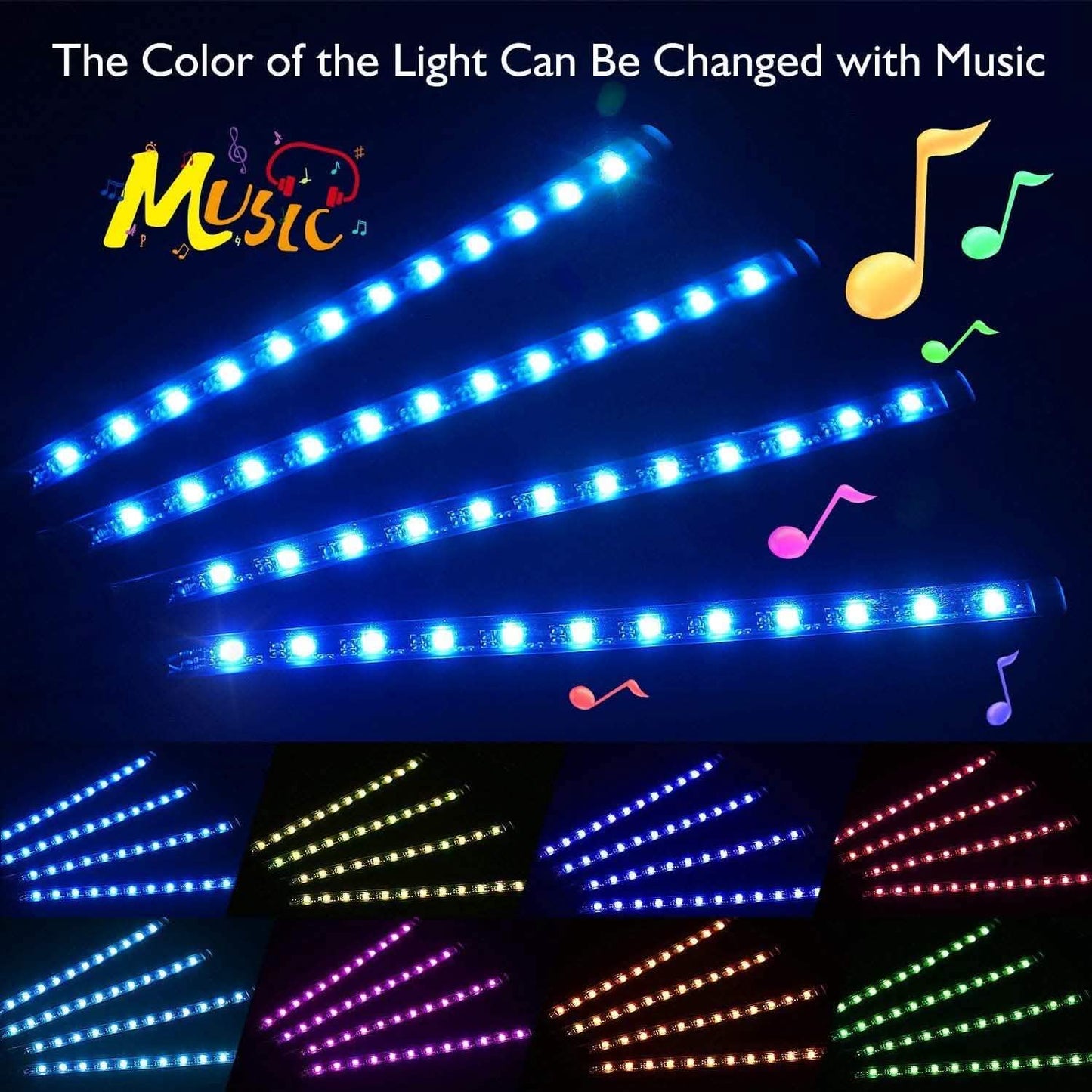 Car LED Strip Lights with Sound Active Function and Remote Controller DailySale