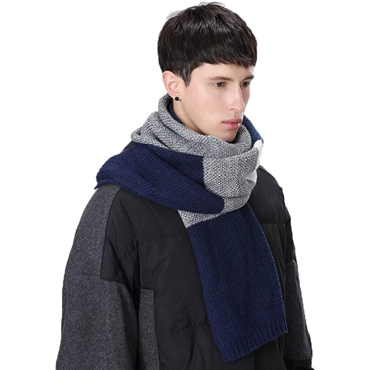 Cashmere Feel Wool Blend Long Scarf Color Block Striped Patchwork DailySale