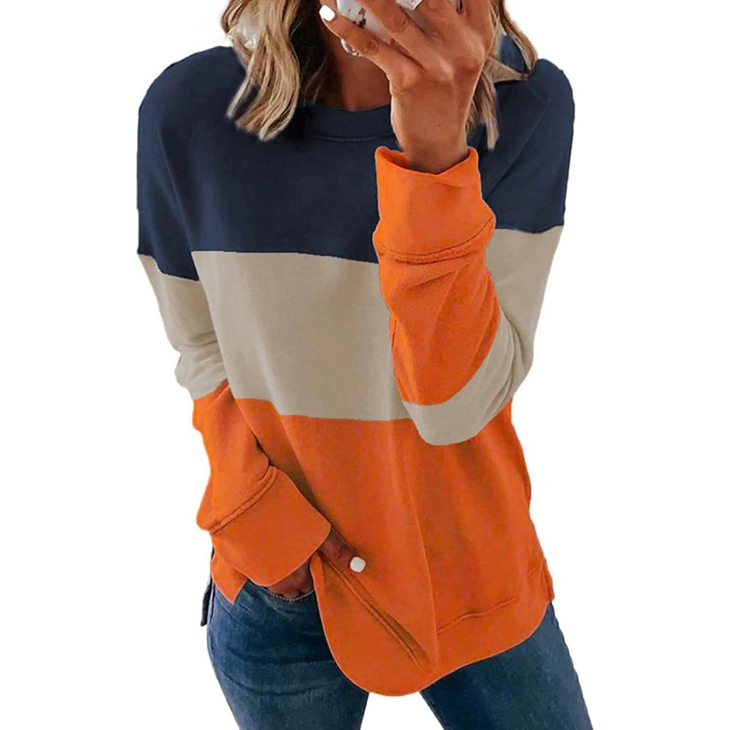 Casual Crewneck Tie Dye Sweatshirt Striped Printed Loose Soft Long Sleeve Pullover Tops Shirts DailySale