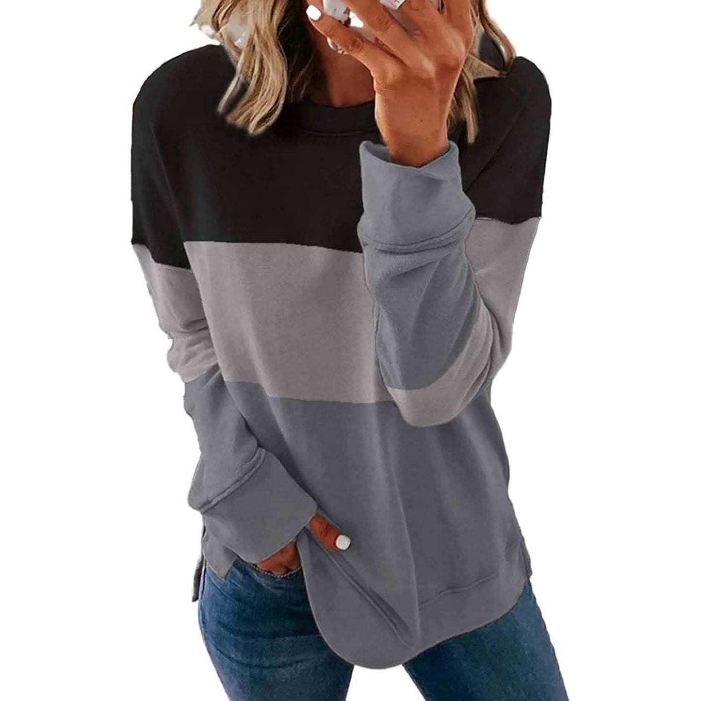 Casual Crewneck Tie Dye Sweatshirt Striped Printed Loose Soft Long Sleeve Pullover Tops Shirts DailySale