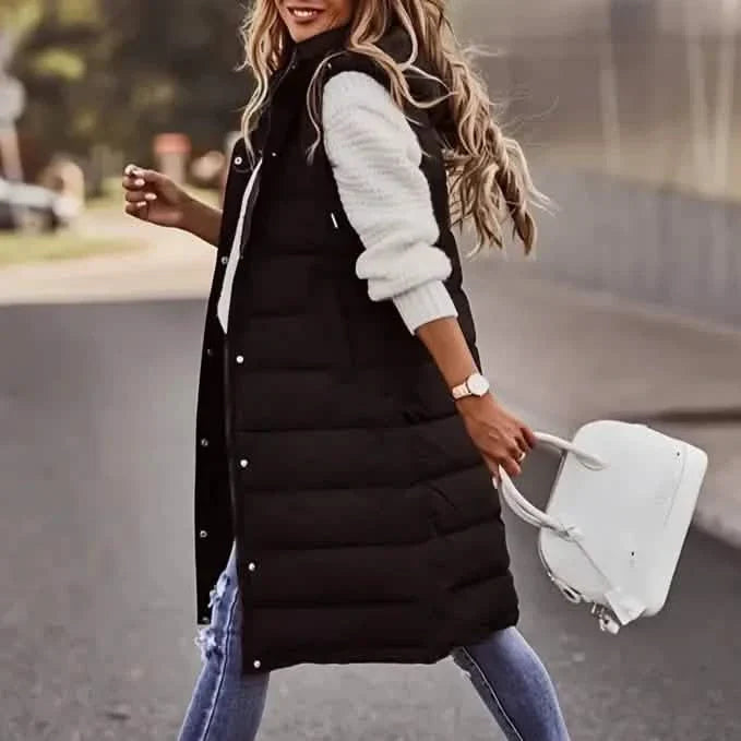 Casual Sleeveless Long Button Front Hooded Coat Outerwear DailySale