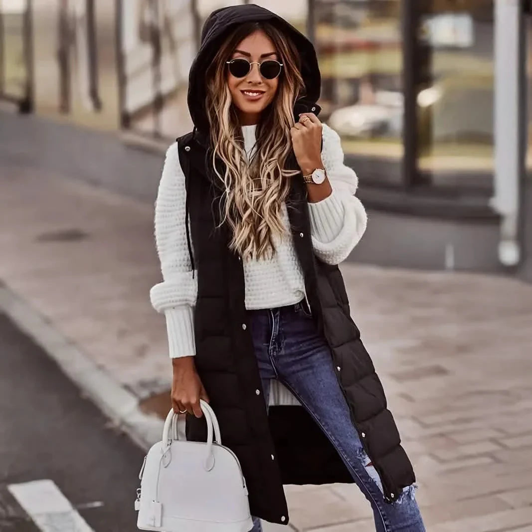 Casual Sleeveless Long Button Front Hooded Coat Outerwear DailySale