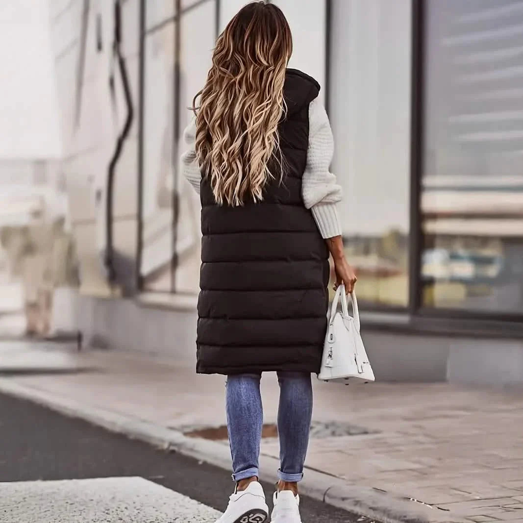 Casual Sleeveless Long Button Front Hooded Coat Outerwear DailySale