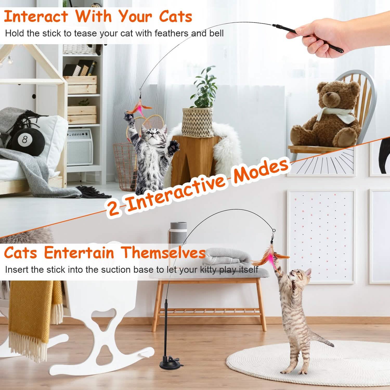 Cat Feather Wand Rod with 12 Pieces Feather Replacements for Cats DailySale