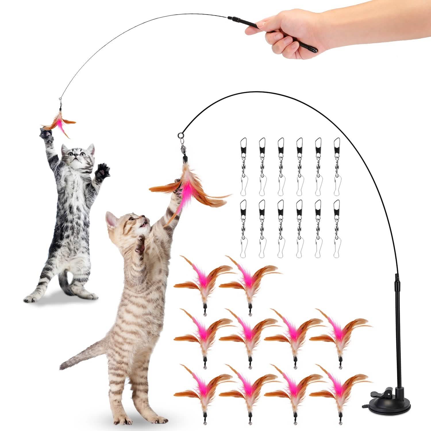 Cat Feather Wand Rod with 12 Pieces Feather Replacements for Cats DailySale