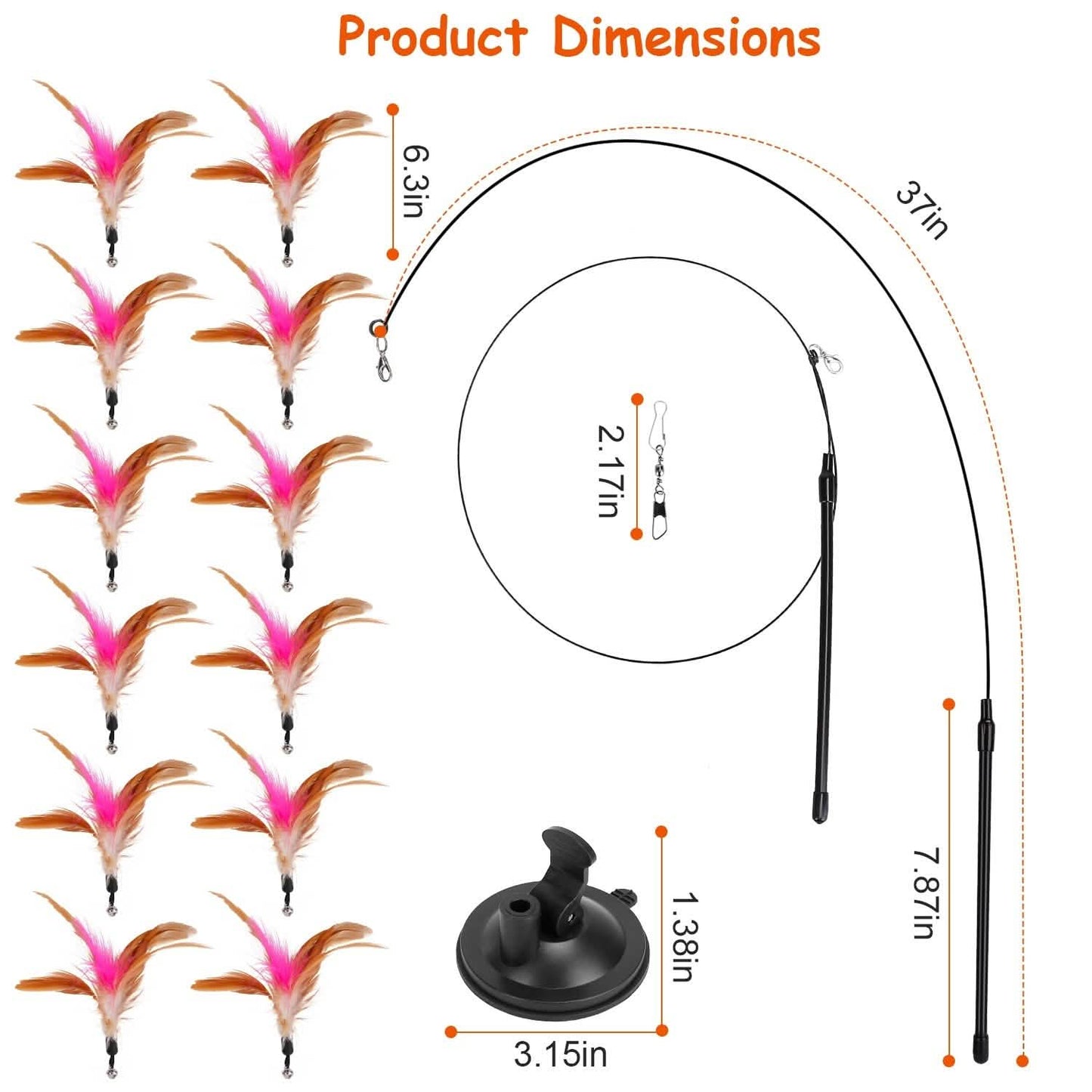 Cat Feather Wand Rod with 12 Pieces Feather Replacements for Cats DailySale