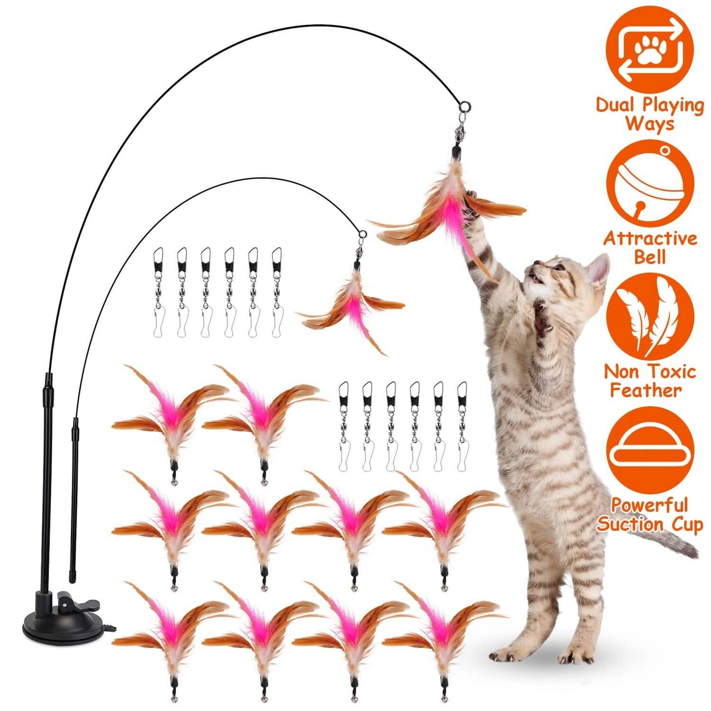 Cat Feather Wand Rod with 12 Pieces Feather Replacements for Cats DailySale