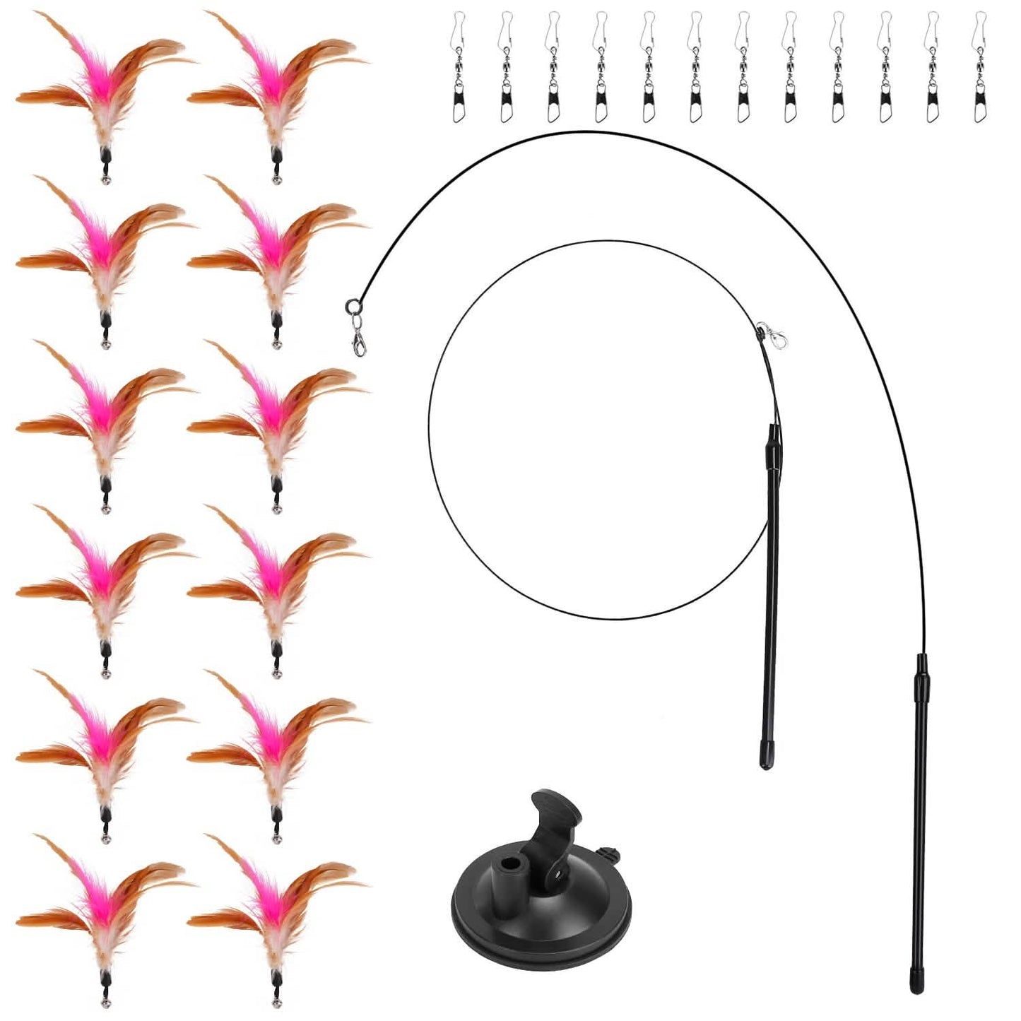 Cat Feather Wand Rod with 12 Pieces Feather Replacements for Cats DailySale