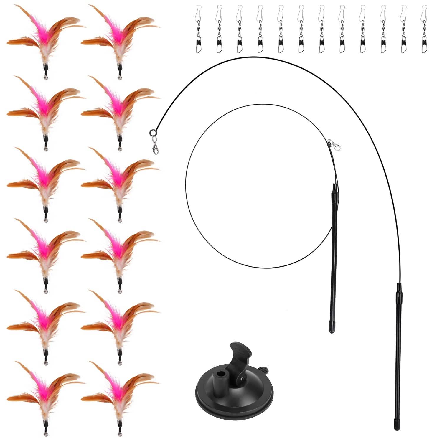 Cat Feather Wand Rod with 12 Pieces Feather Replacements for Cats DailySale