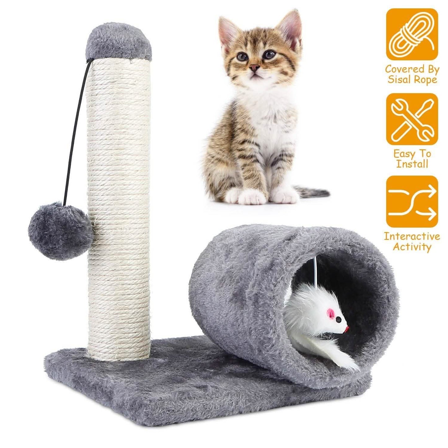 Cat Sisal Scratch Post Toy with Tunnel DailySale