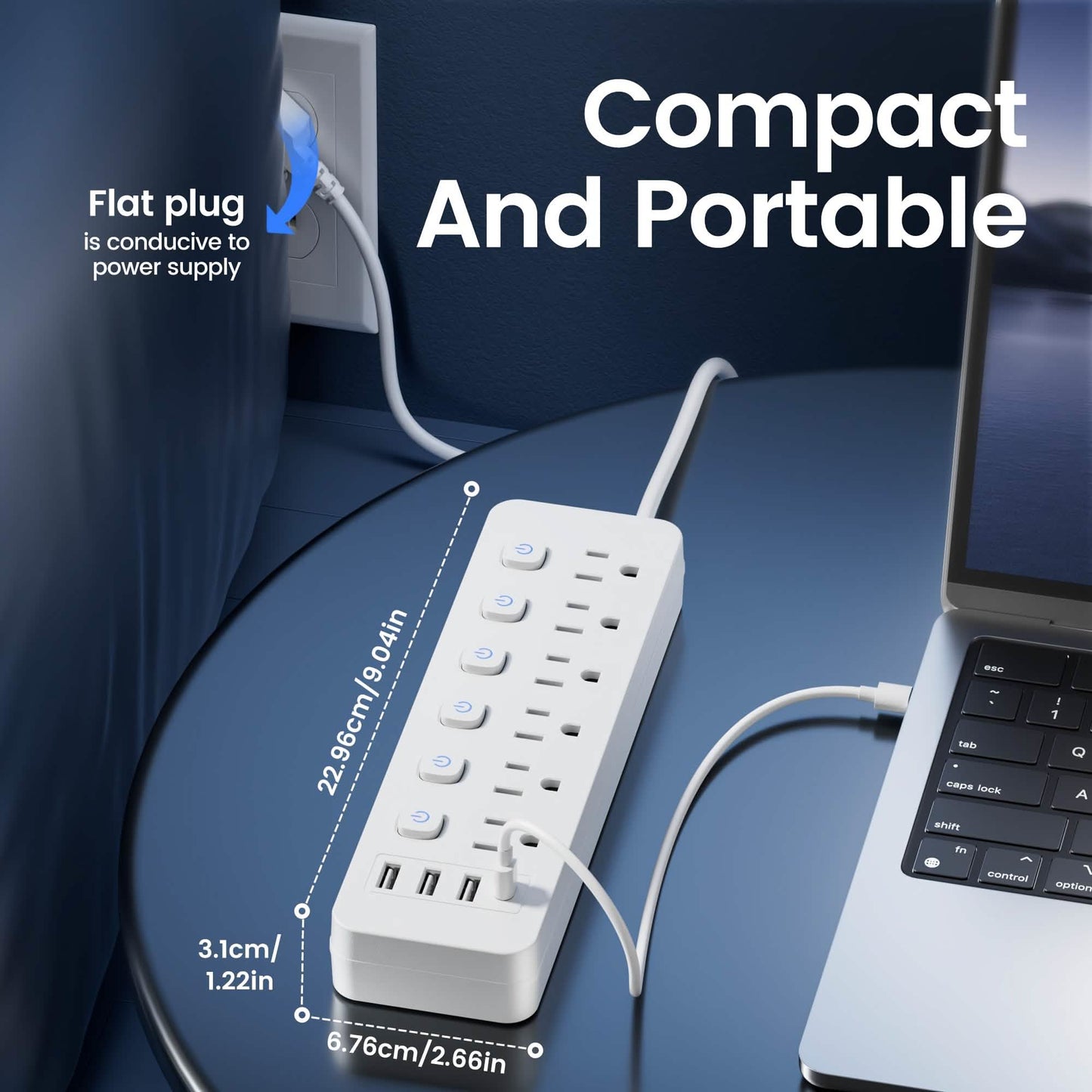 10-in-1 Multi-Outlet Power Strip – 6 AC, 3 USB-A, 1 Type-C DailySale