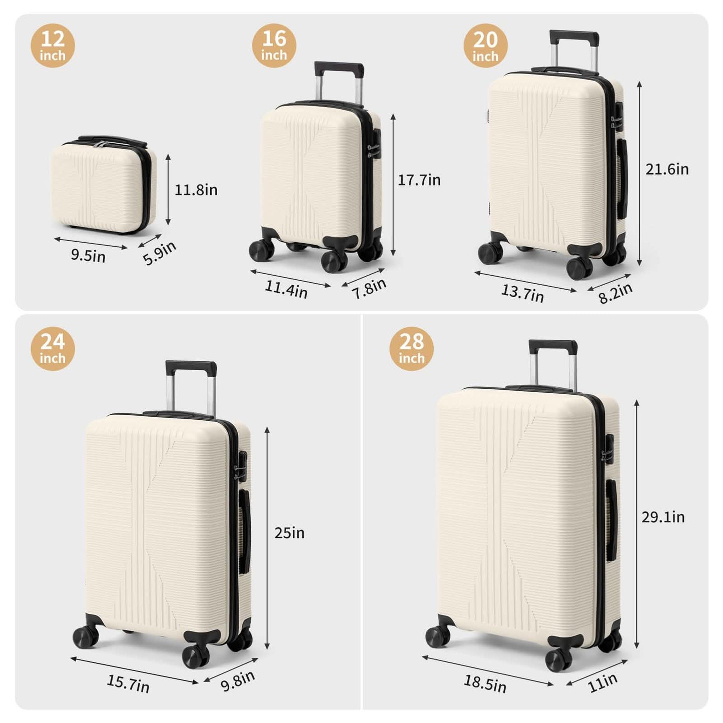 5-Piece Lightweight Luggage Set with Lock – 12/16/20/24/28 Inch DailySale
