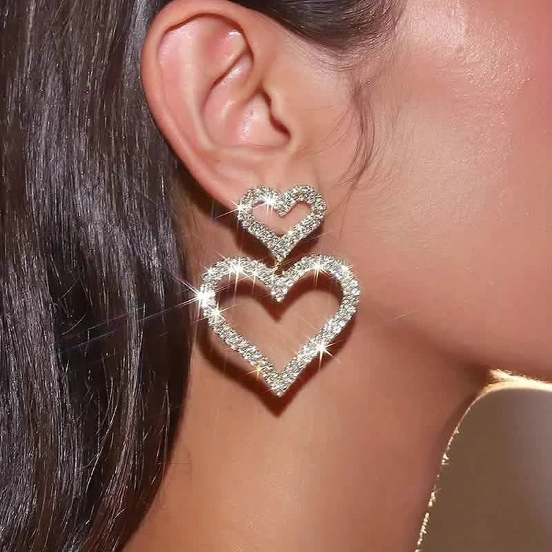 Chic Double Heart Rhinestone Stud Earrings DailySale