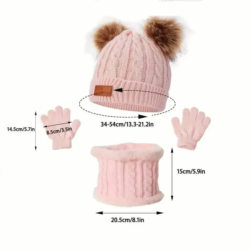 Children's Winter Knitted Wool Lining Warm Hat, Scarf, Glove Set For 2-5 Year Old Boys And Girls DailySale