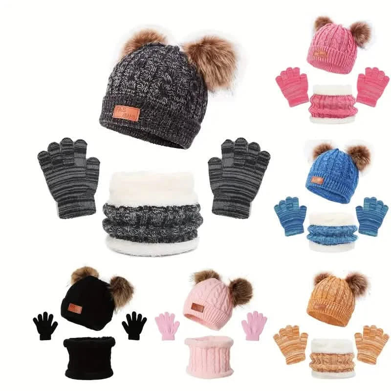 Children's Winter Knitted Wool Lining Warm Hat, Scarf, Glove Set For 2-5 Year Old Boys And Girls DailySale
