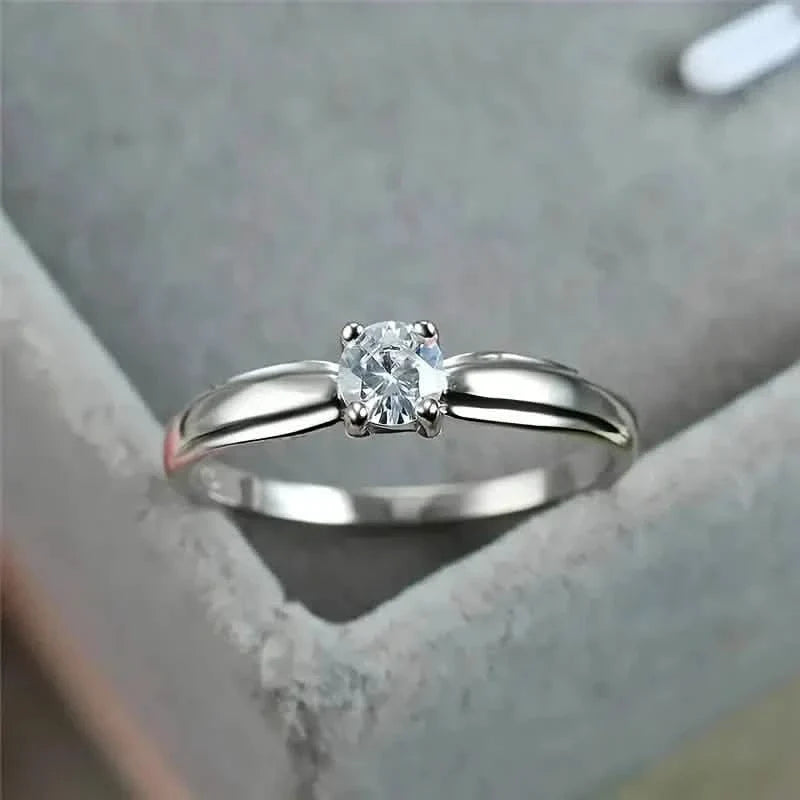 Classic 4-prong Set Round Zirconia Ring For Women DailySale