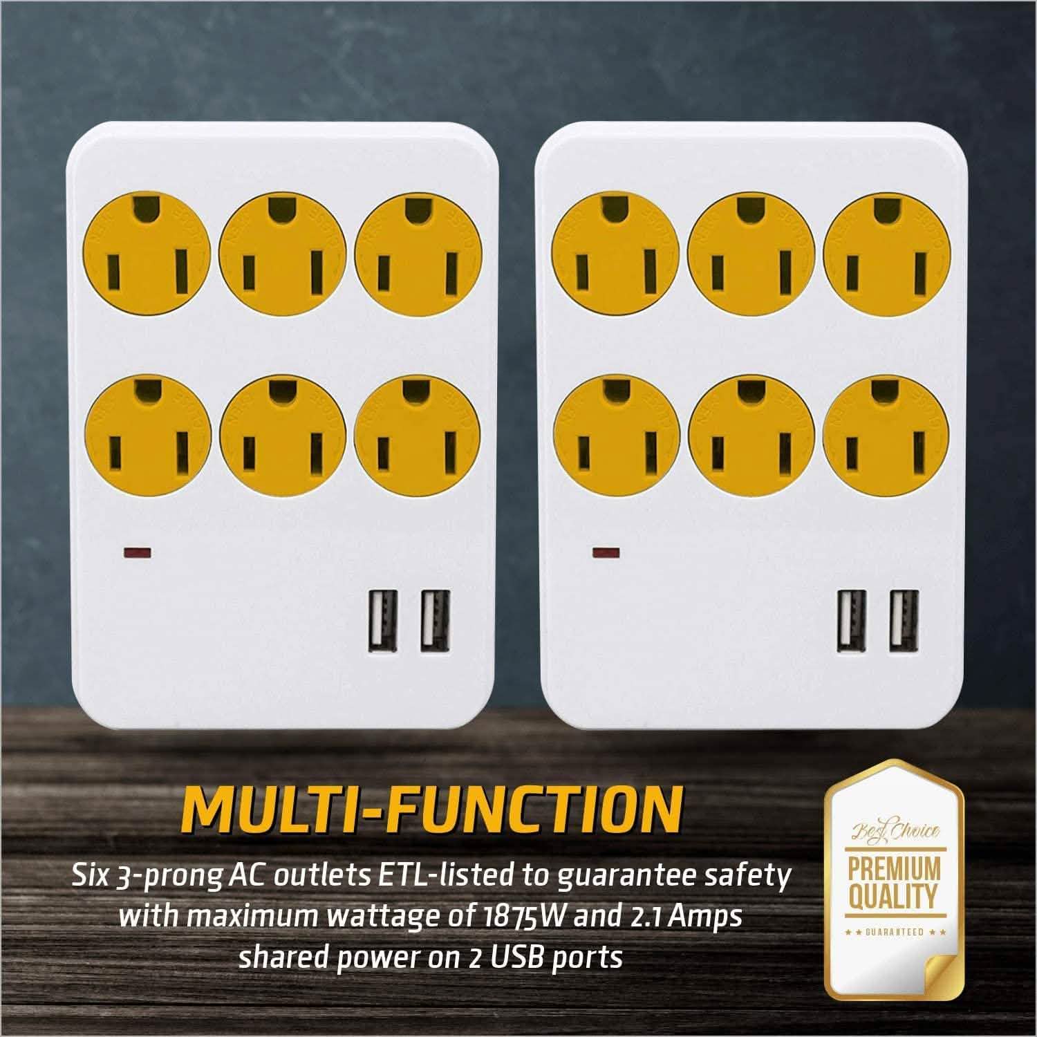 ClearMax 6 Outlet Adapter with 2 USB Ports DailySale