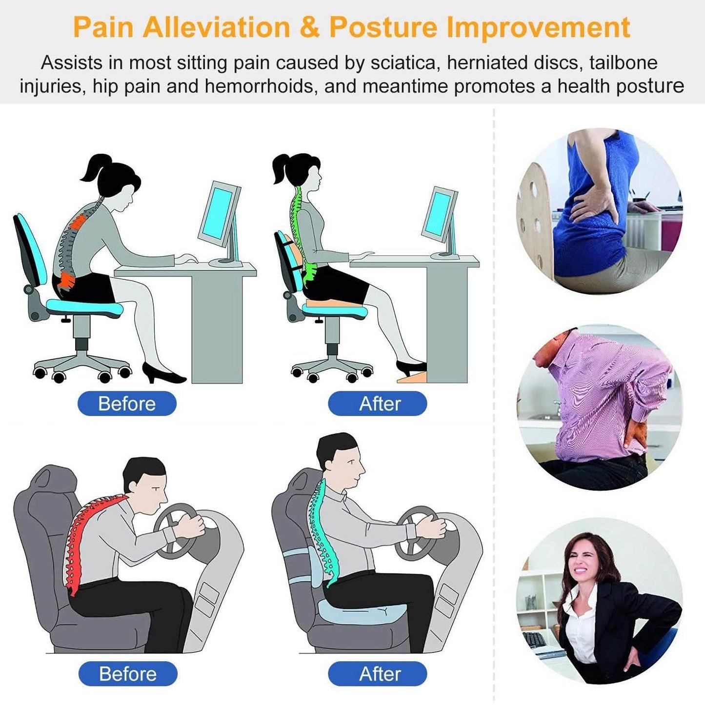Coccyx Orthopedic Memory Foam Seat Cushion DailySale