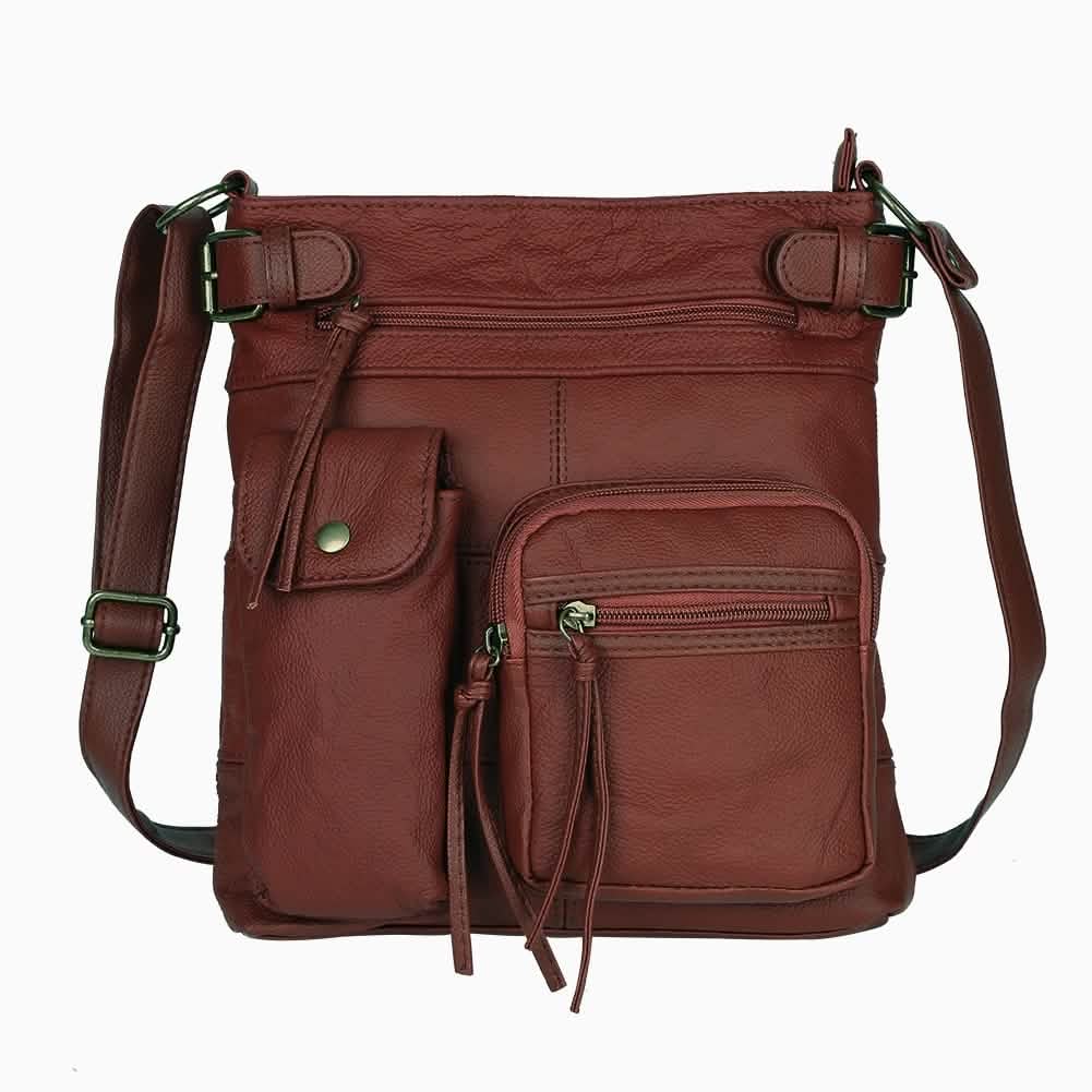 Super Soft Genuine Leather Top Belt Accent Crossbody Bag DailySale
