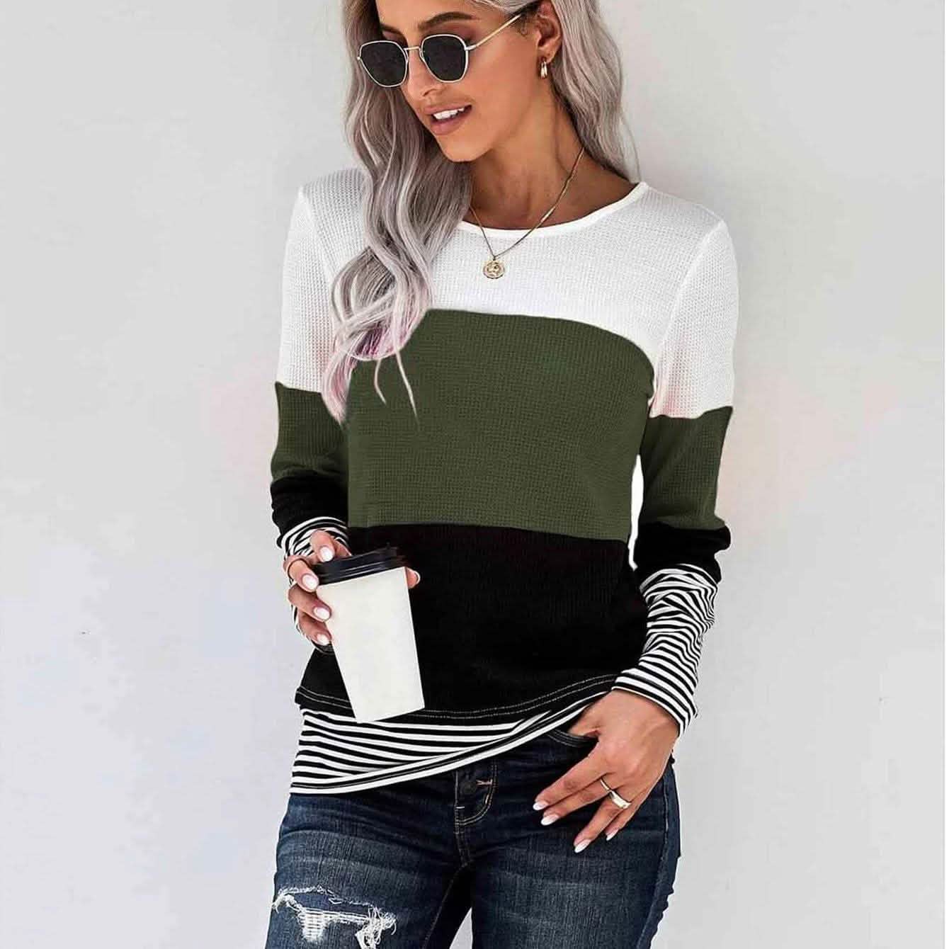 Colorblock Waffle Knit Striped Panel Tee DailySale